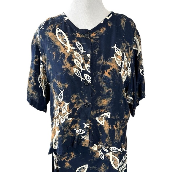 Vintage 90s Far Away Tropical Tie Dye Fish Maxi Dress & Top Set Size Large Beach - Picture 8 of 16